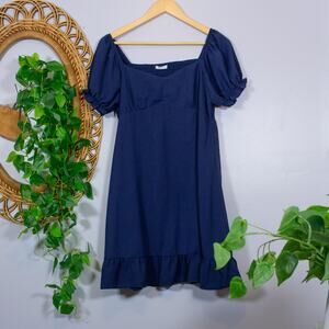 Navy Square Neck Puff Sleeve Midi Dress Cottagecore Romantic Vtg | Soft Summer